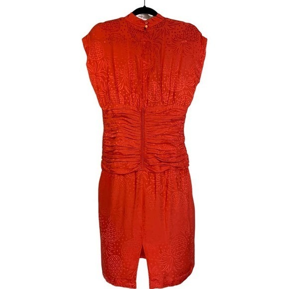 LIZ CLAIBORNE Vintage Red Silk Pineapple Print Ruched Midi Dress - Picture 10 of 14